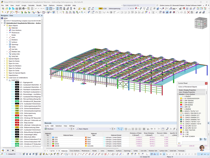 Modèle RFEM de la halle des voies de la gare centrale de Munich