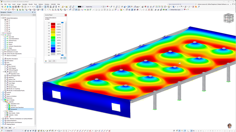 Affichage des résultats de l'analyse élastique linéaire d'une dalle dans le logiciel RFEM 6.