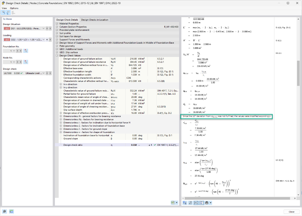 Ajustement de la résistance à la rupture du terrain dans RFEM 6 pour la prise en compte de sols hétérogènes par réduction itérative de l’angle de frottement.
