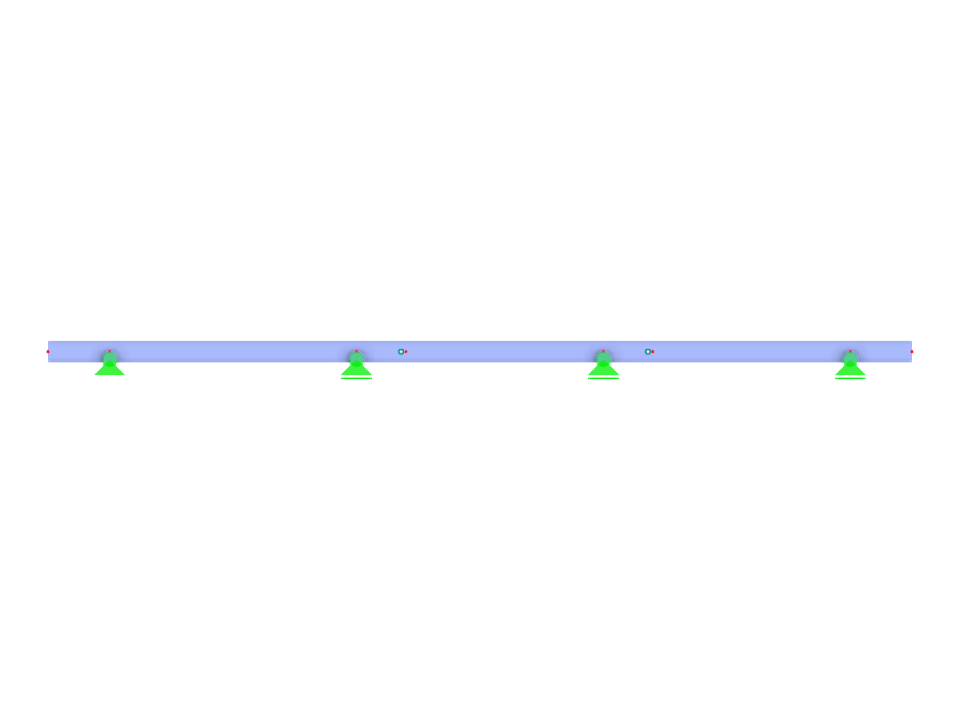 Poutre continue Gerber avec une configuration d’articulations comprenant une première travée sans articulations, des travées suivantes avec une articulation chacune, et des extrémités en porte-à-faux.