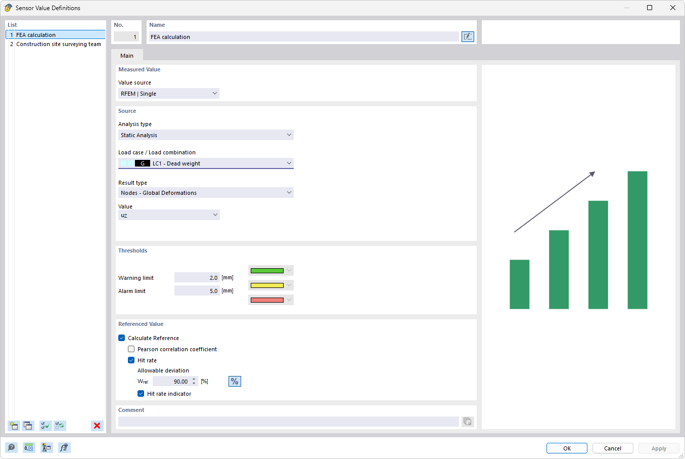 Définition de valeur de capteur avec source de valeur 'RFEM | Individuel'