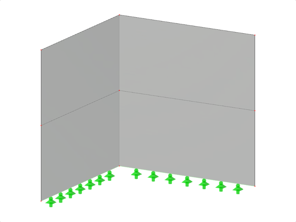 Mur en L avec des niveaux d'étage variables illustré dans une analyse structurelle détaillée.