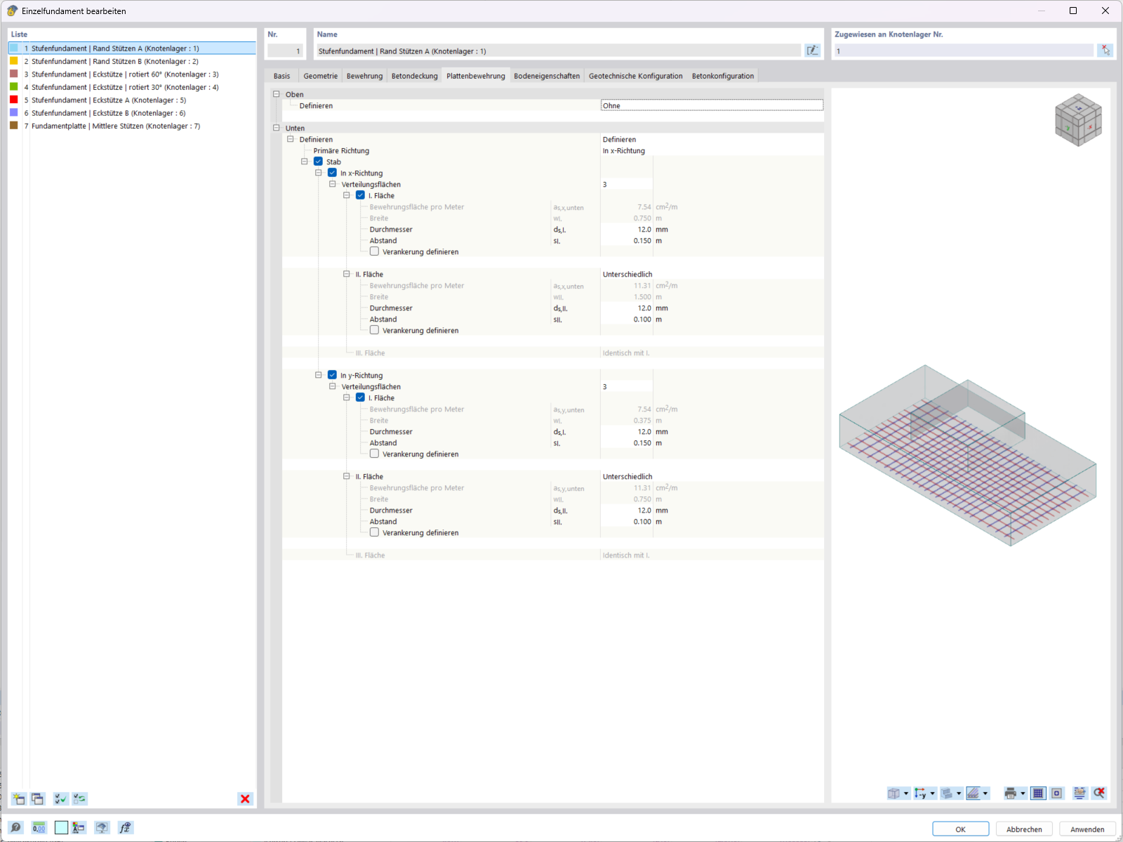 Fondation à gradins | Armature de dalle