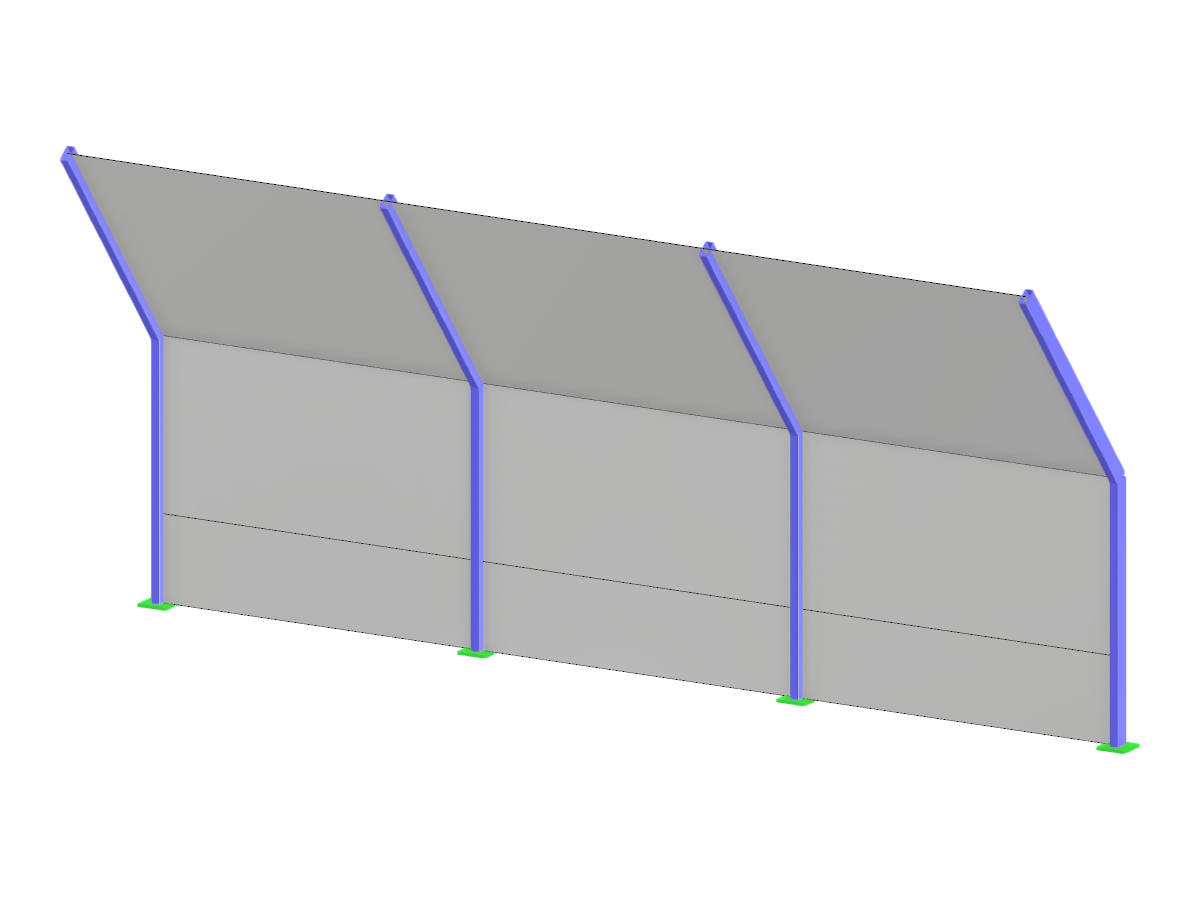 Visualisation détaillée d’une structure de barrière antibruit et pare-vent avec des éléments d’ingénierie contextuels.