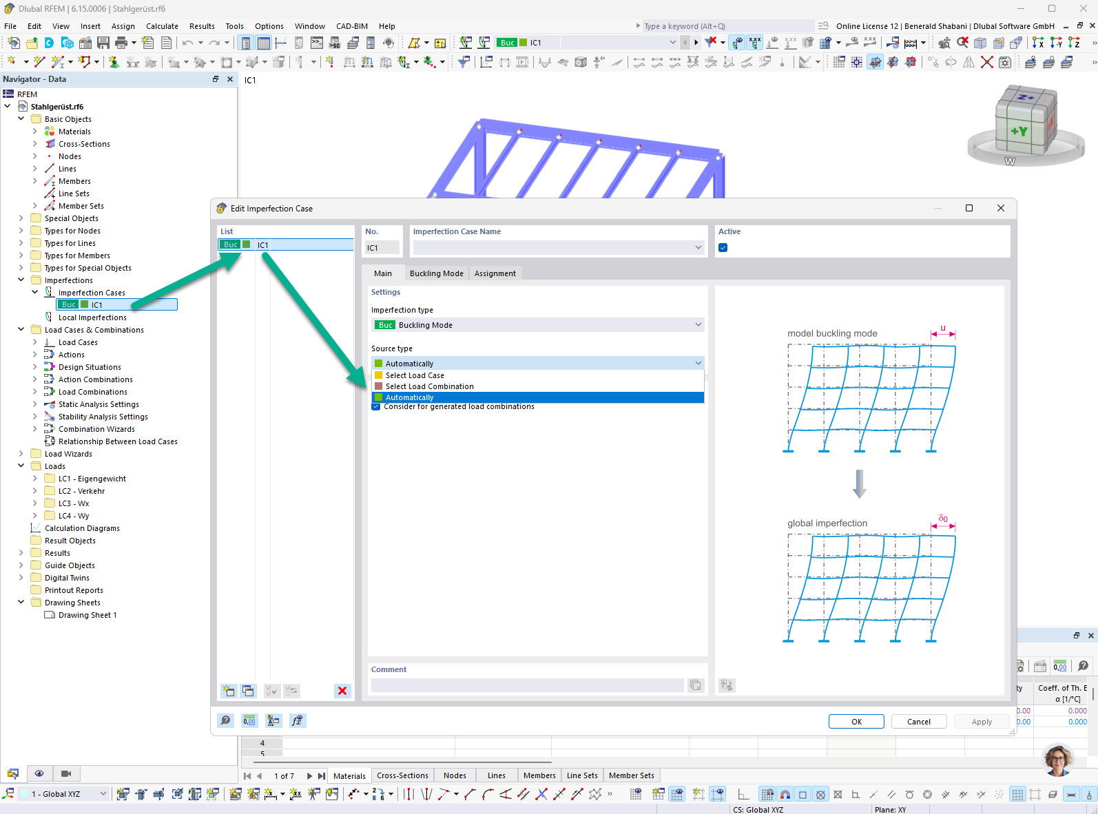 Détermination automatique des imperfections géométriques équivalentes dans RFEM et RSTAB.