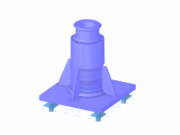 Modèle 3D RFEM d’un pied de poteau de la toiture en acier avec plaque d’assise, poteau en acier et contreplaques.