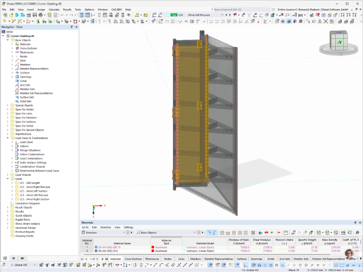 Modèle RFEM de la structure porteuse d’une partie de façade à plusieurs étages