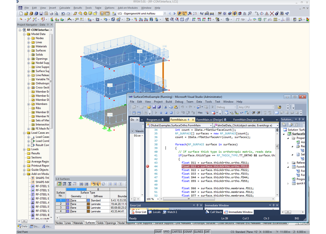 Codice del programma in Visual Studio