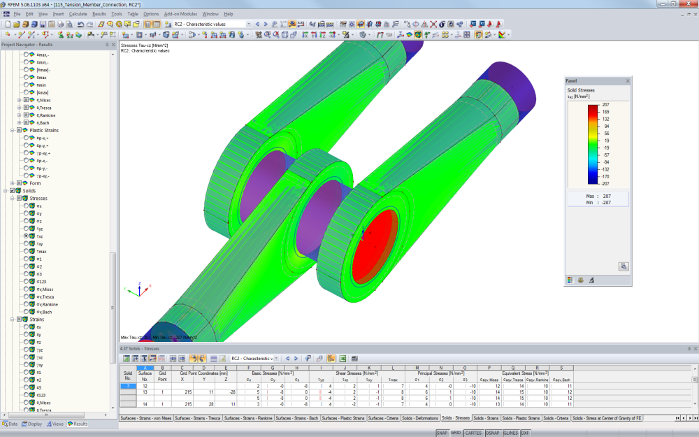 Stahlspannungsanalyse einer Zugstabverbindung in RFEM