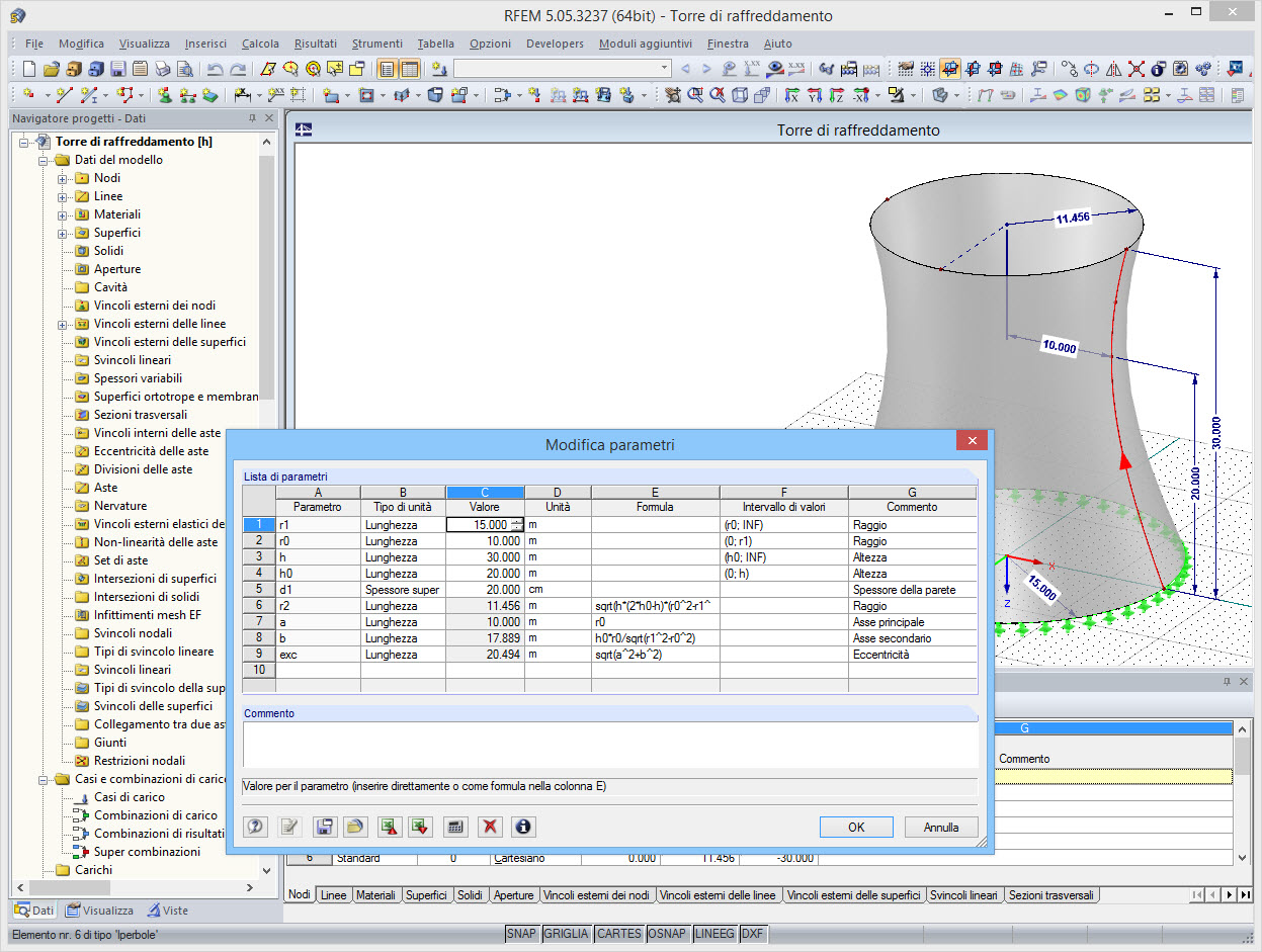 Anpassung der Parameter eines Kühlturmes in RFEM