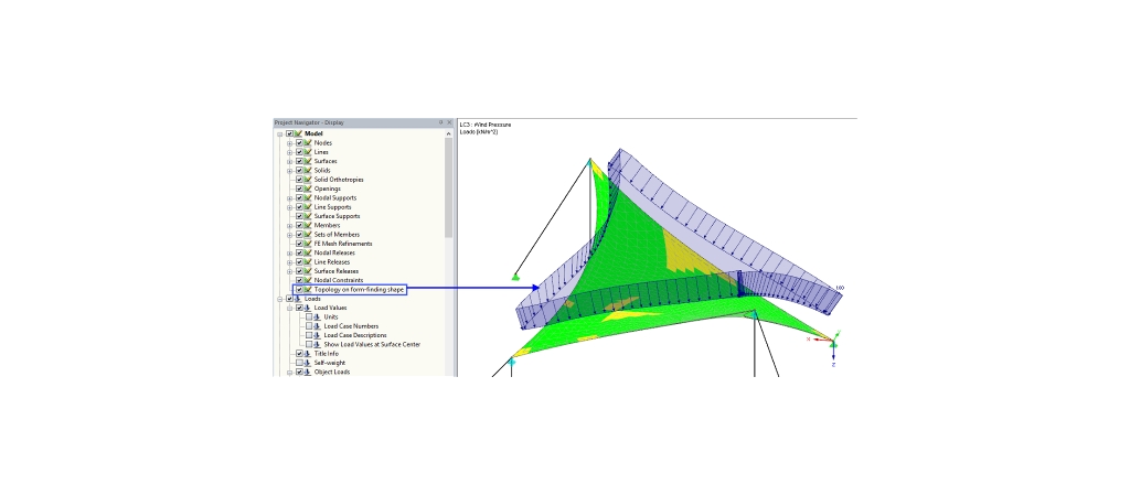 Aktivierte Darstellungsoption: Topologie auf der Formfindungsform