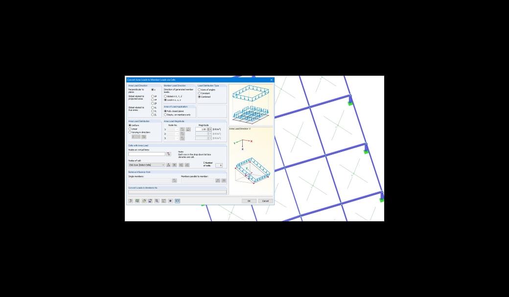 converti carichi superficiali in carichi delle aste tramite celle