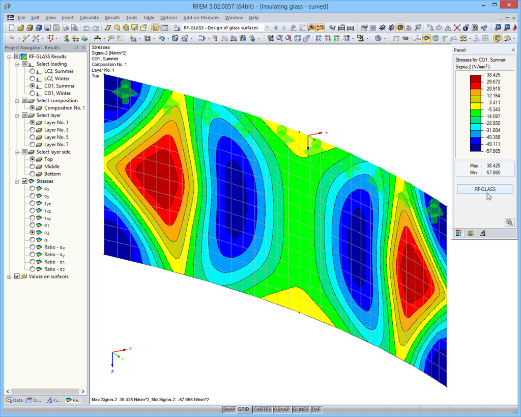 Risultati nel grafico di RFEM - Tensioni