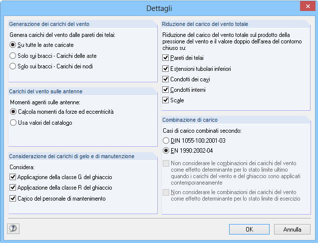 Dettagli per la generazione di carico