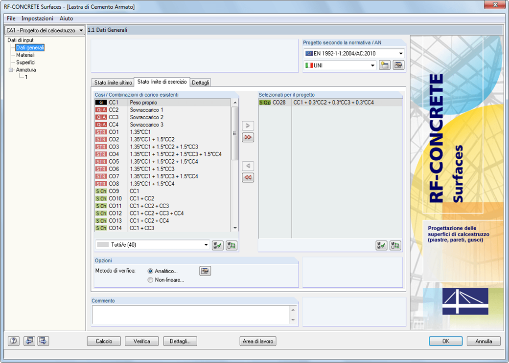 Dati generali delle superfici di RF-CONCRETE