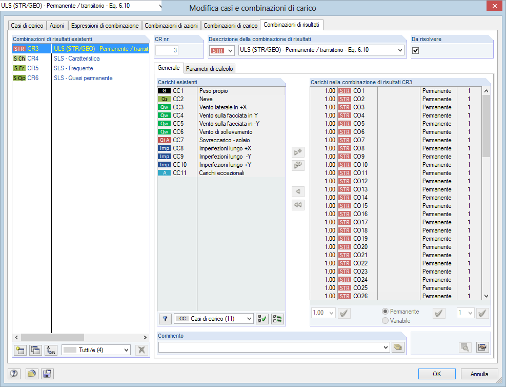 Belastungen in einer Ergebniskombination