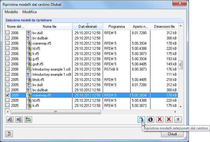 Wiederherstellen aus dem Dlubal-Papierkorb