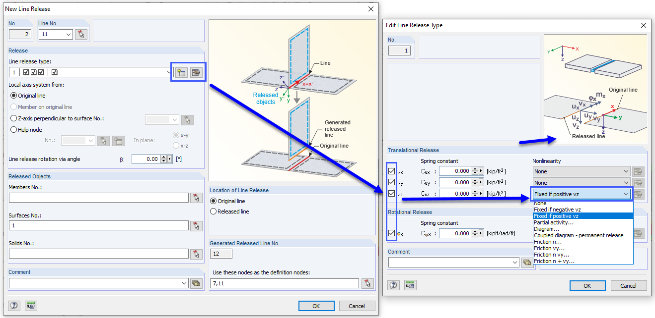 Modifica tipo di svincolo lineare