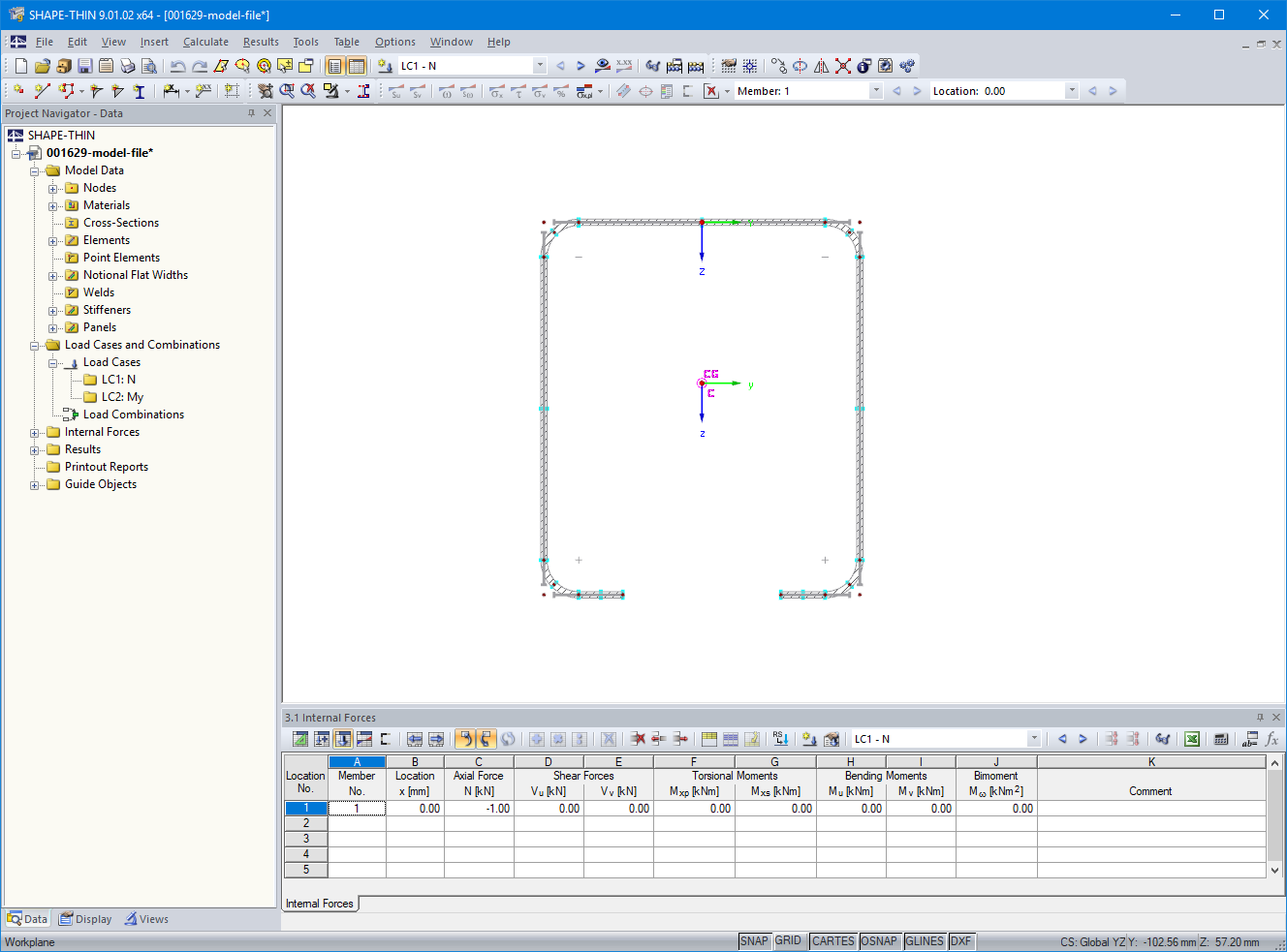 Tabella 3.1 Forze interne