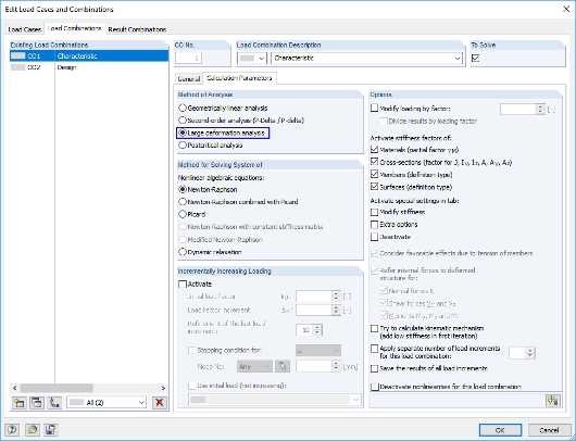 Calcolo secondo l'analisi a grandi spostamenti