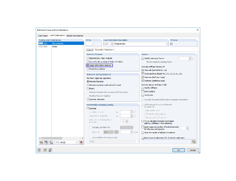 Calcolo secondo l'analisi a grandi spostamenti