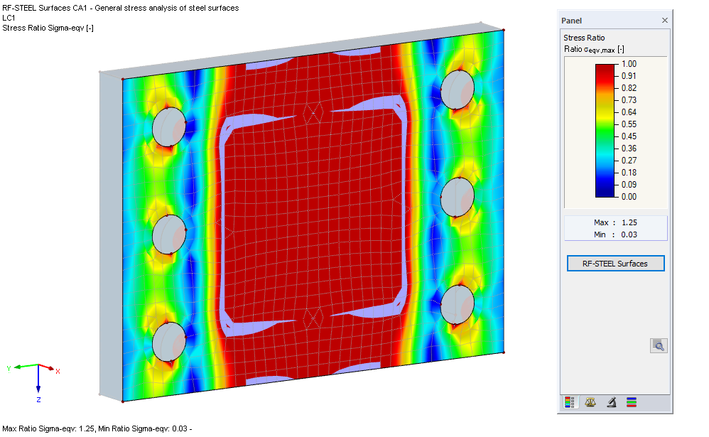 Analisi di sollecitazione della piastra terminale secondo l'ipotesi von Mises con superfici RF-STEEL