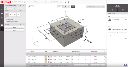 Effetti sinergici tramite RFEM con Hilti PROFIS Engineering per la progettazione di ancoraggi di sostegno