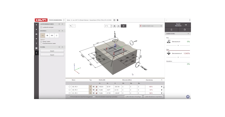Effetti sinergici tramite RFEM con Hilti PROFIS Engineering per la progettazione di ancoraggi di sostegno