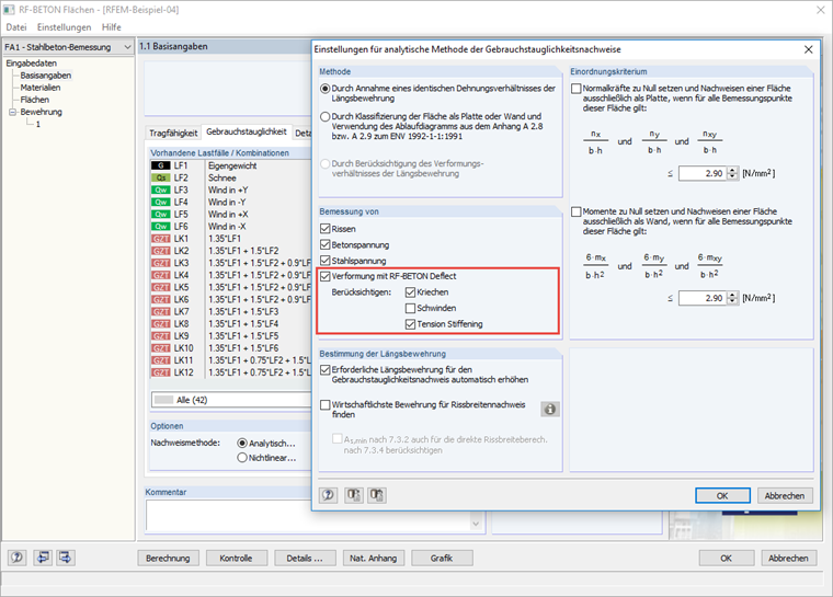 Impostazioni per l'analisi delle deformazioni con RF-CONCRETE Deflect