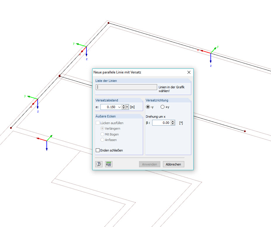 Layer guida DXF: Linea centrale del muro creata afferrando il bordo esterno con offset