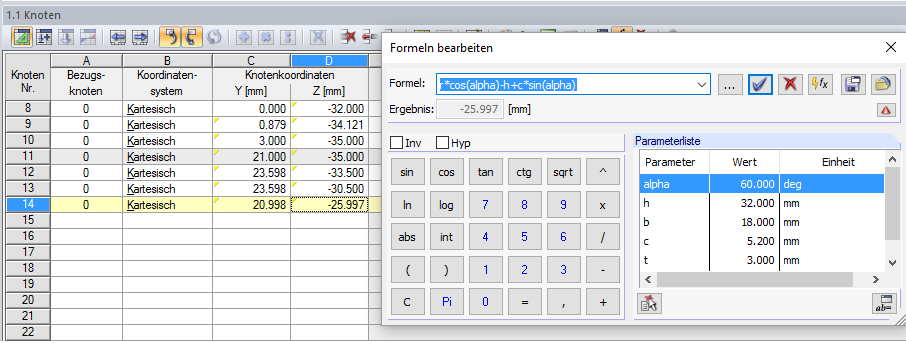 Coordinate del nodo: Modificare la formula