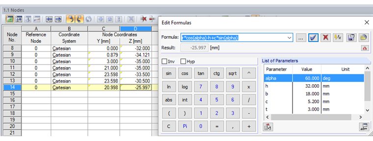 Coordinate del nodo: Modificare la formula