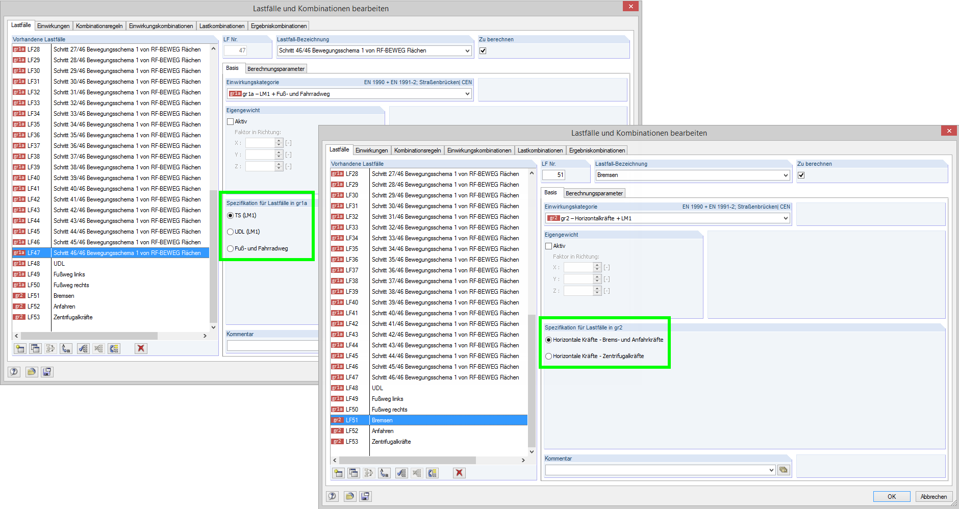 Combinatoria per la costruzione di ponti stradali secondo EN 1990 + EN 1991-2: Spezifikation der Lastfälle in Einwirkungskategorie gr1 bis gr5