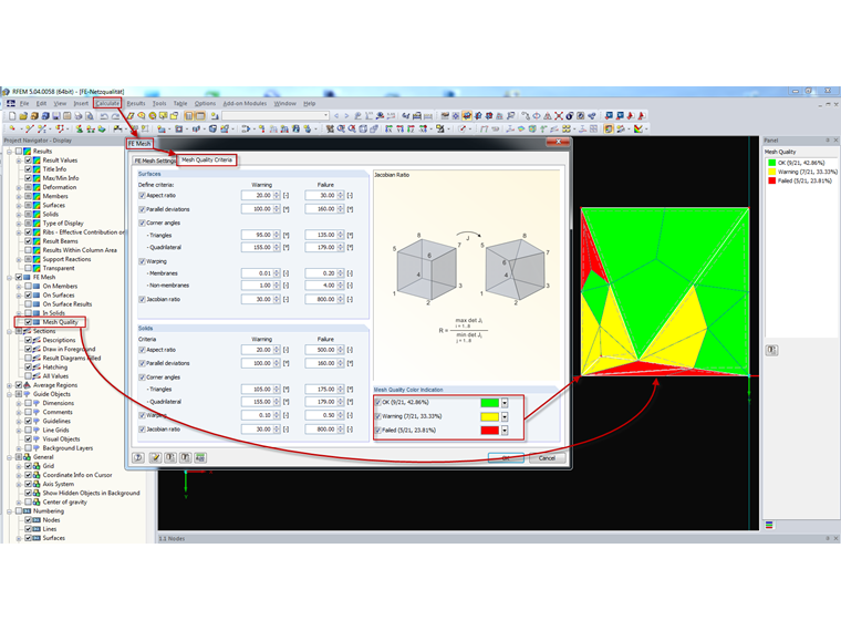 Visualizzazione della qualità della mesh agli elementi finiti