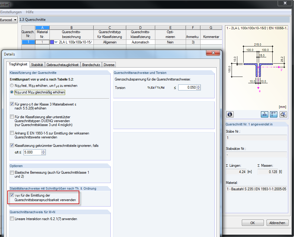 Stabilitätsnachweis von Doppelwinkeln