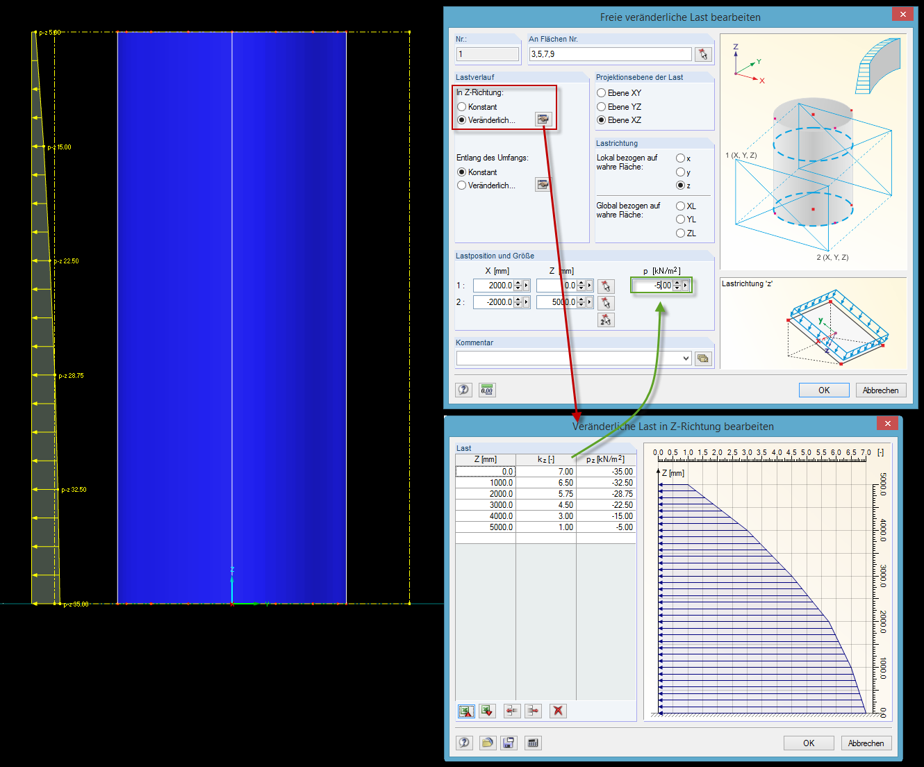 Modifica carico variabile in direzione Z