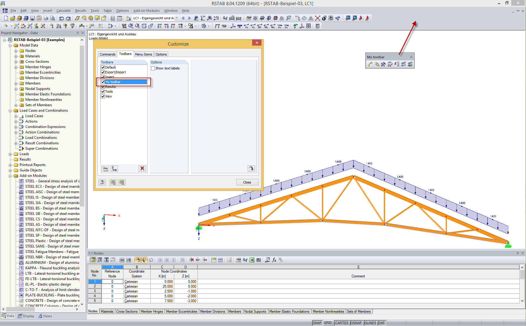 Barra degli strumenti definita dall'utente
