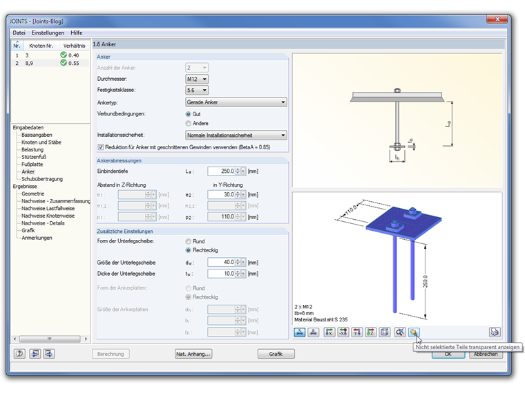 Mostra parti non selezionate in trasparenza