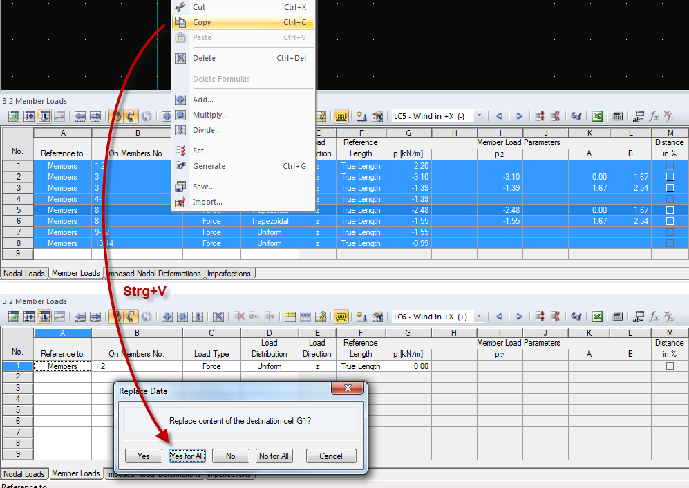 Copia caso di carico utilizzando Data Navigator
