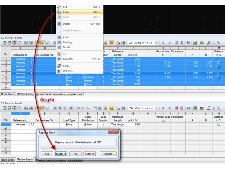 Copia caso di carico utilizzando Data Navigator