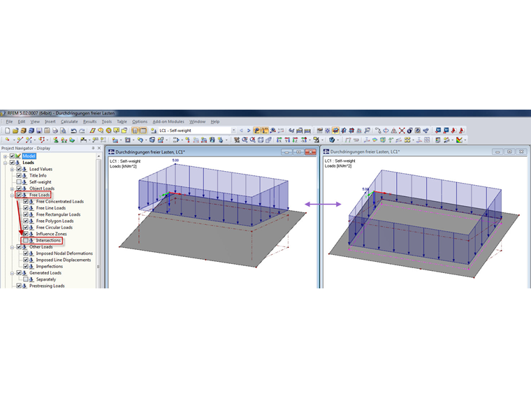 Visualizzazione delle intersezioni dei carichi liberi