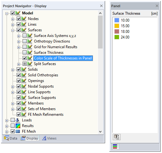 Farbskala der Dicken im Panel