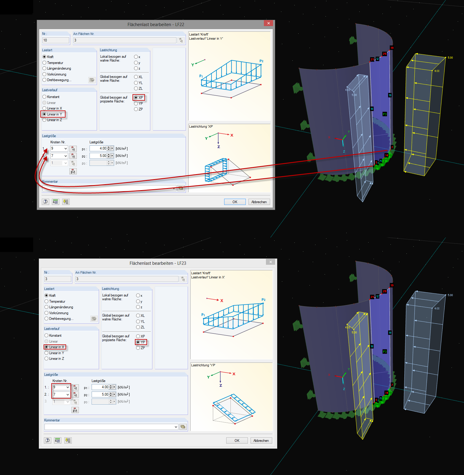 Carichi superficiali variabili su superfici curve