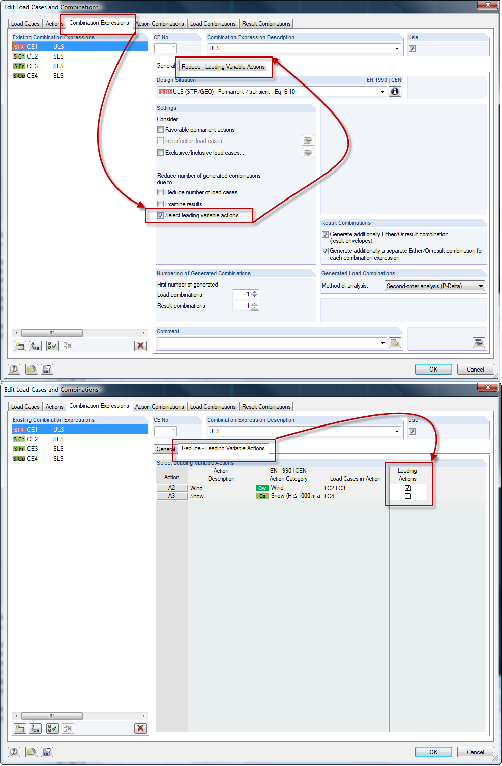 Modifica casi e combinazioni di carico