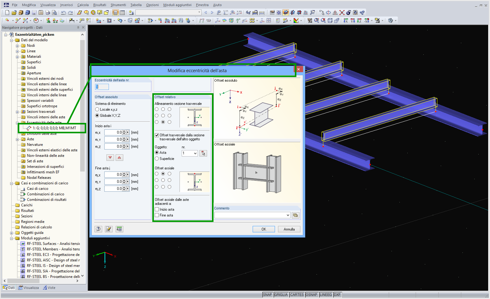 Impostazione delle eccentricità automatiche tramite la funzione "Seleziona"