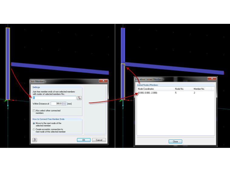 Apertura della funzione "Unisci aste"