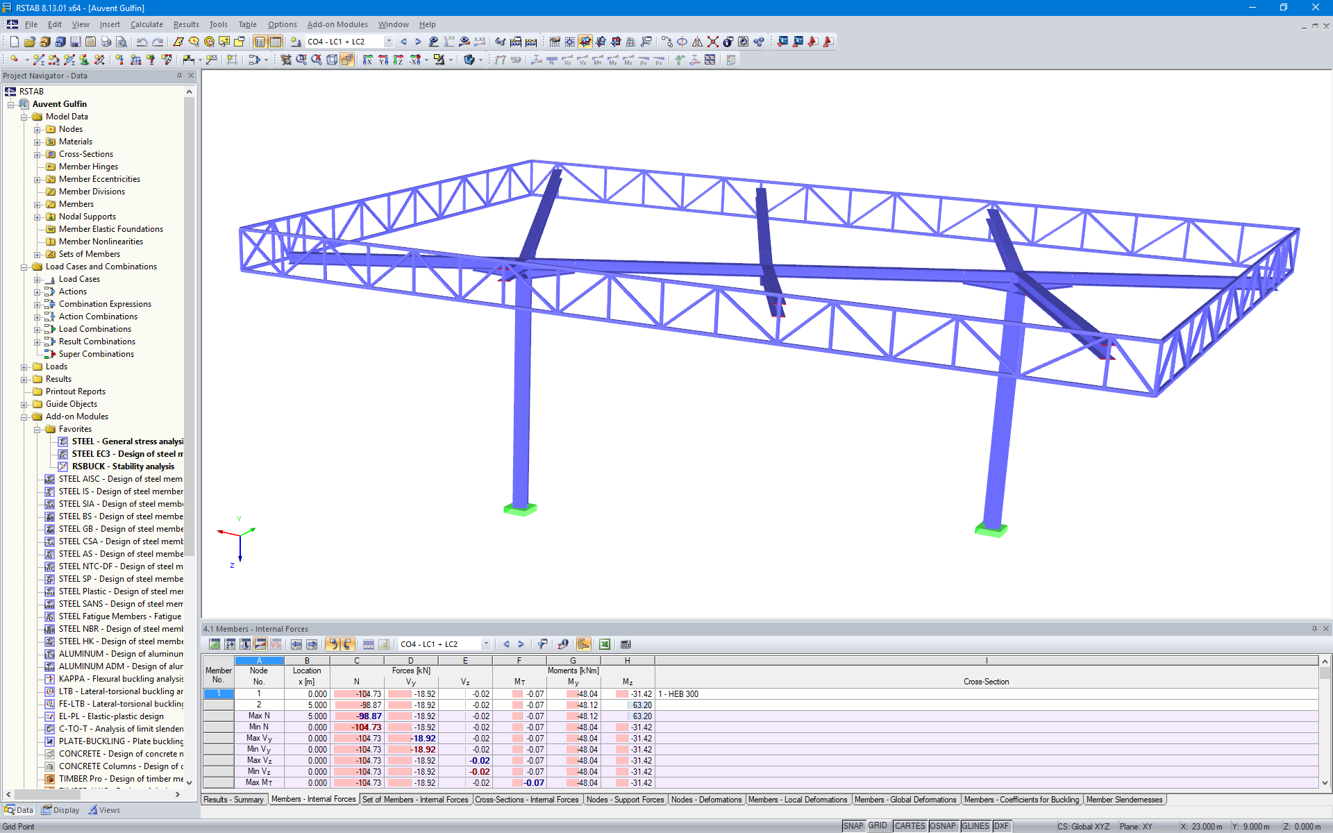Modell der Überdachung in RSTAB