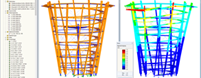 Il modello 3D e la prima deformata modale della torre panoramica in RSTAB (©WIEHAG GmbH)