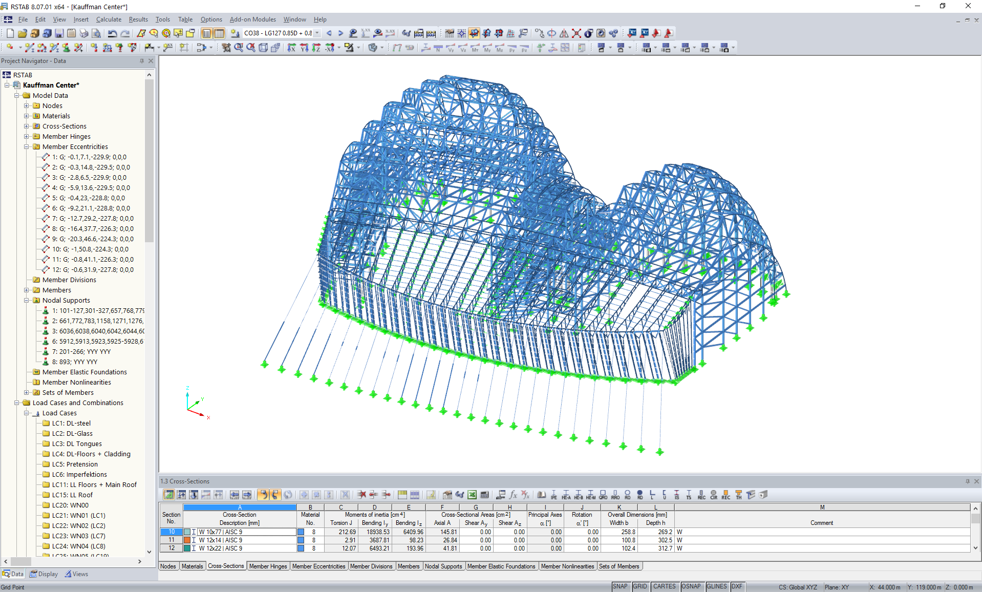 Modello 3D della struttura di supporto in acciaio dell'atrio in RSTAB (© www.novumstructures.com)