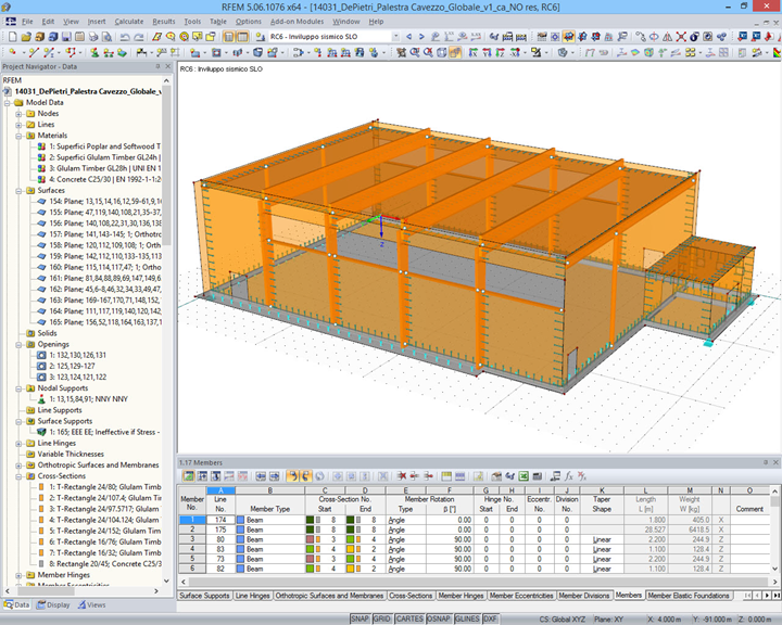 Modello 3D della palestra in RFEM (© Studio Ergodomus)